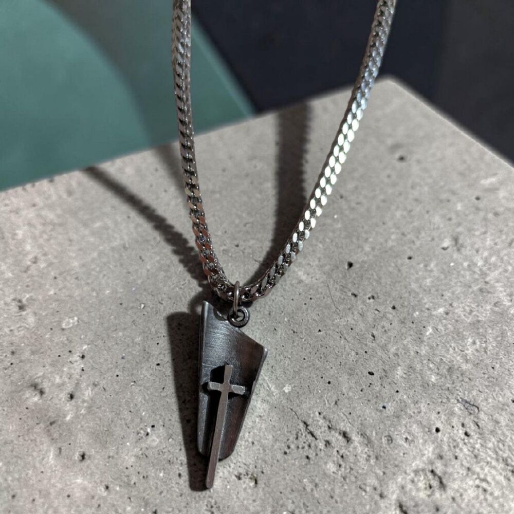 Silver Tone Cross Pendant Necklace, Gothic Faith Necklace, Christian Cross Charm
